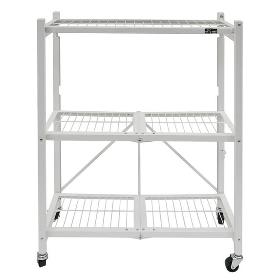 Origami R3 3 Tier Heavy Duty Foldable Garage Shelving with Wheels, White