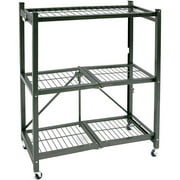 ORIGAMI RACK Origami R3 General Purpose Foldable 3-Tiered Shelf Storage Rack & Wheels, Pewter