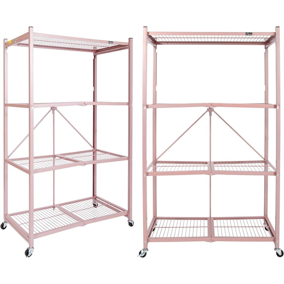 Origami R5 Foldable 4-Tier Garage Shelving Heavy Duty Shelving with Wheels, Metal Storage Rack Holds 1000 pounds, Garage Storage Rack & Organization, Storage Shelving (Rose Gold, R5 2-Pack)