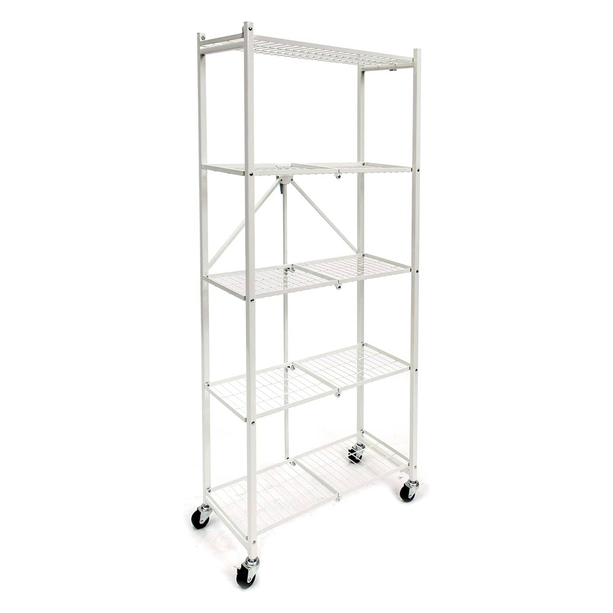 White Slim Steel 5-Tier Pantry Rack with Wheels