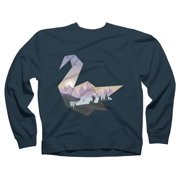 Origami Swan Navy Blue Graphic Crew Neck Sweatshirt - Design By Humans L