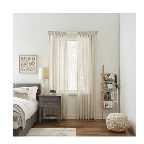 Origin 21 84-in Linen Geometric Light filtering Top tab Single curtain panel