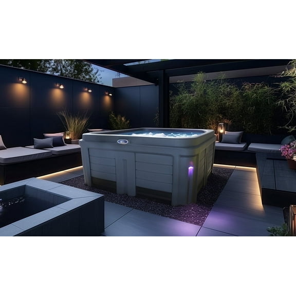 All New 2025 Origin 5-Person Gray Lounger 30 Jet Plug and Play, 120V/240V Hot Tub, Real Stainless Heater, Ozone, Waterfall and Upgraded Lighting