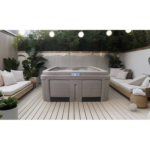 All New 2025 Origin 5-Person Mocha Lounger 30 Jet Plug and Play, 120V/240V Hot Tub, Real Stainless Heater, Ozone, Waterfall and Upgraded Lighting