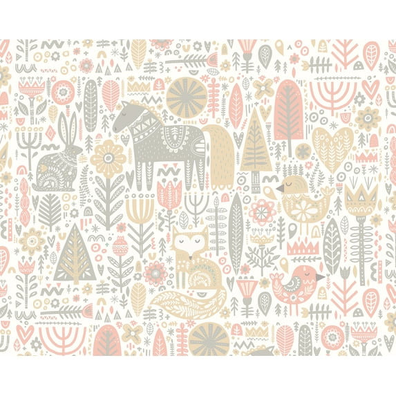 Origin Peach Scandi Forest Animals Wall Mural