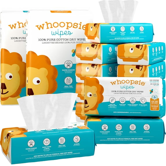 The Original 100% Pure Cotton Dry Baby Wipes – Ultra Soft, Unscented, Chemical-Free Wipes for Sensitive Skin – Use Dry or Add Water for Wet Wipes – 6 Packs (600 Count)