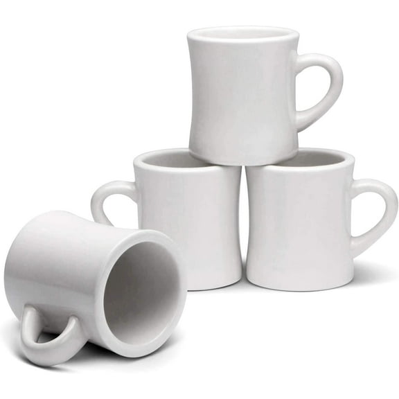 Original 11oz White Diner Coffee Mug Set - Ceramic Mugs Great for Kitchen Set, Travel, and Hot Tea, Retro Waffle House Farmhouse Mug with Handle, Heavy Duty Coffee Cups (4 Pack)