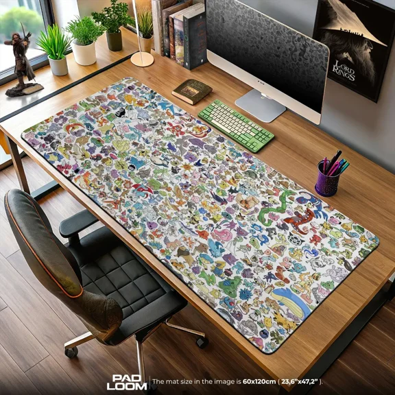 Original 151 Collage Mouse Pad, Classic Anime Gaming Desk Mat, Retro Character Artwork, Large Computer Desk Pad, Gamer Setup Accessory