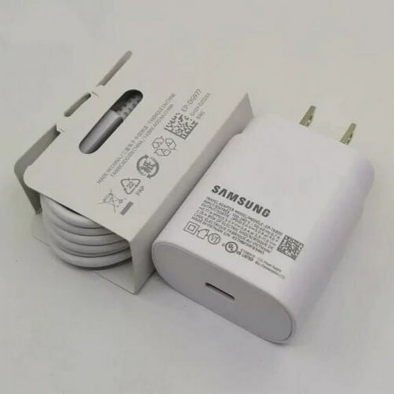 Original 25W Super Fast Phone Charger for Samsung Galaxy A54 Type C Wall Charger with 3ft USBC to USBC Fast Charging Cable - White