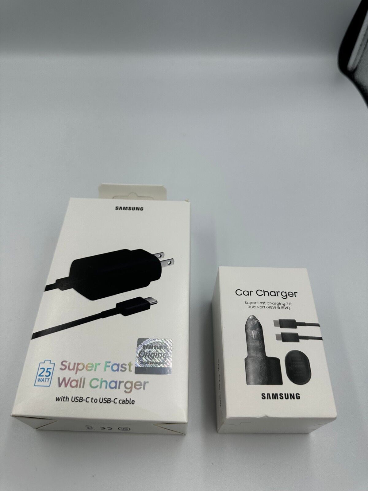 Original 25W USB C Super Fast Charging Wall Charger And Samsung Super Fast Dual Car Charger (45W+15W) for Samsung Galaxy M30 - Retail Packaging