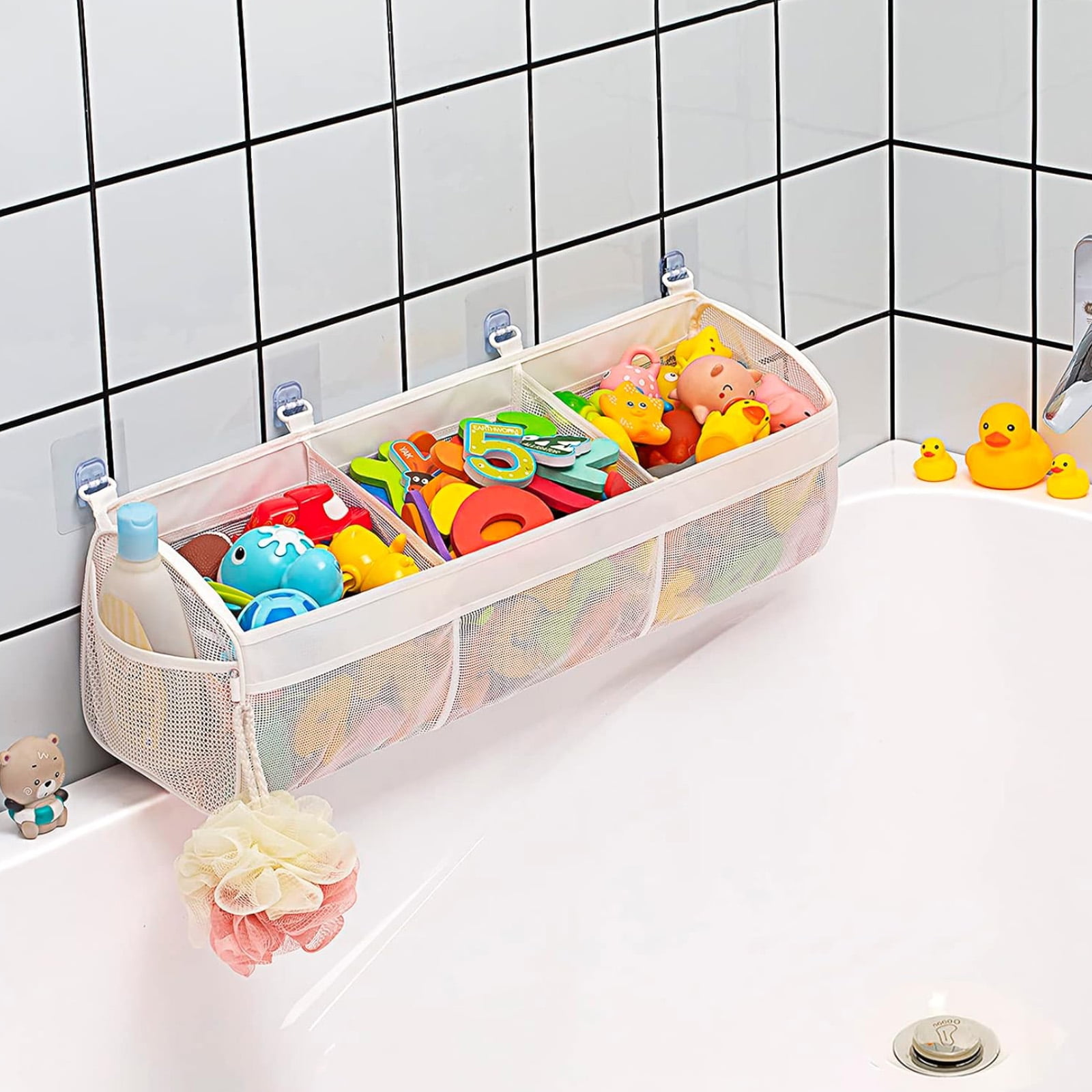 Bath Toy Holder, Bath Toy Storage, 3 Compartment Large Openings Bath