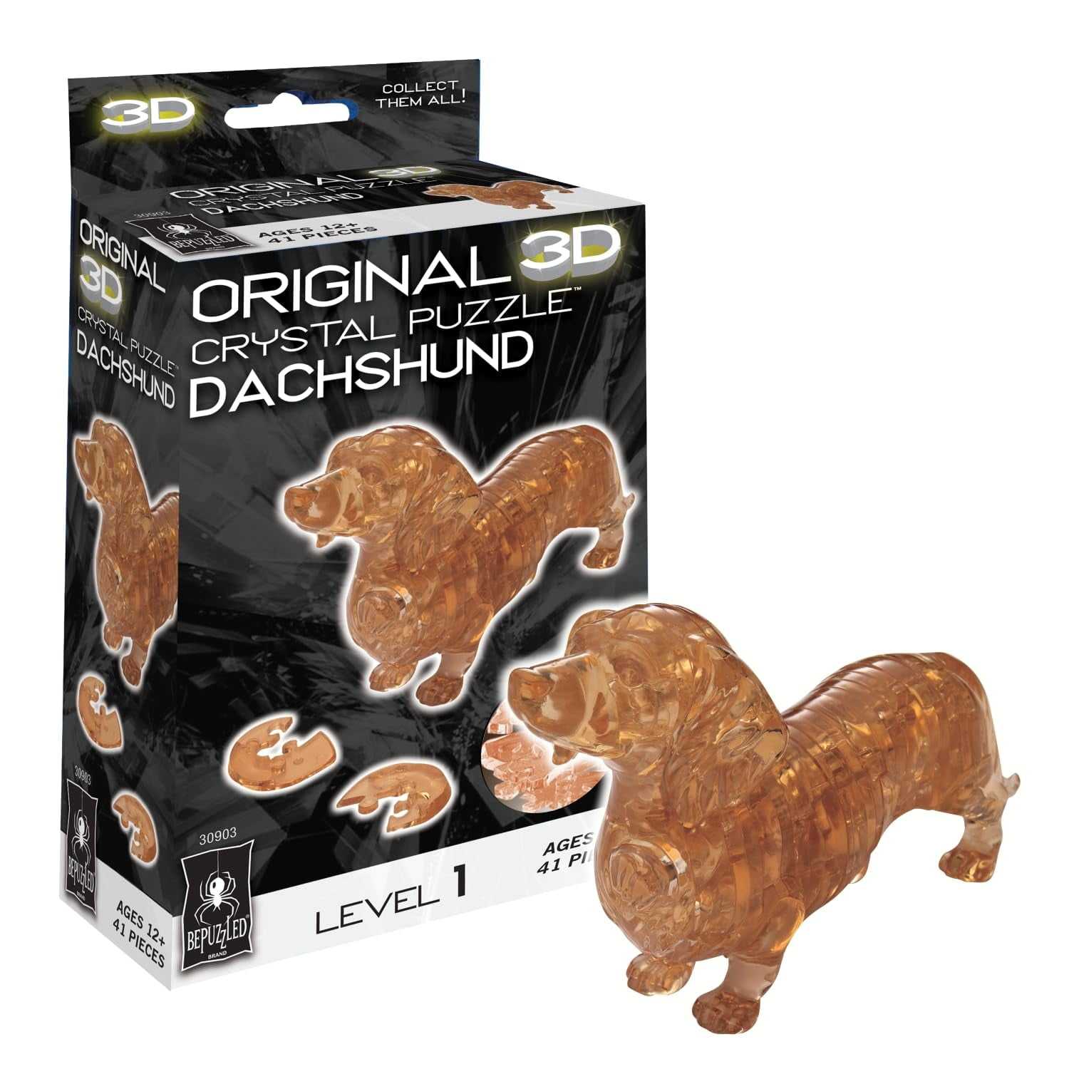 Amber Dachshund 3D Crystal Puzzle with Interlocking Pieces