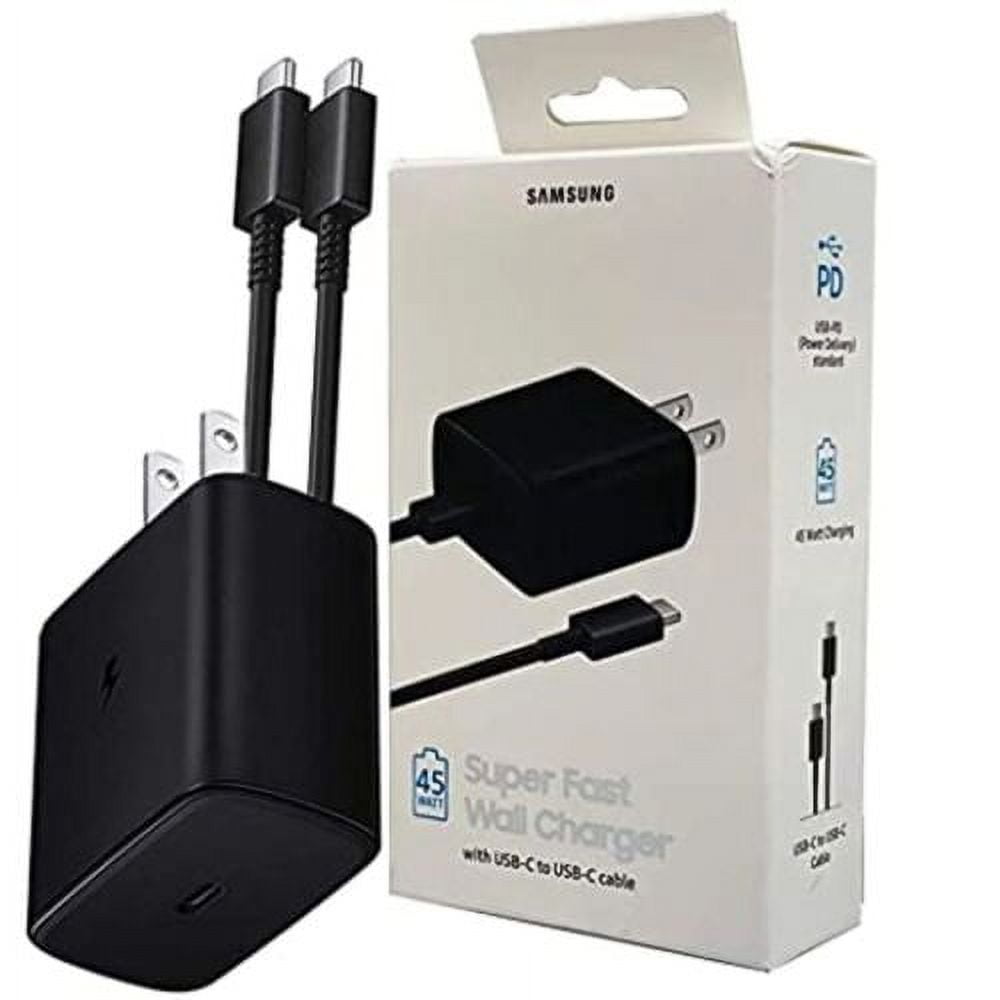 Original 45W USB C Super Fast Charging Wall Charger for Samsung Galaxy S23 - 45 Watt Super Fast Charger & USB-C Cable - Retail Packaging! - Black