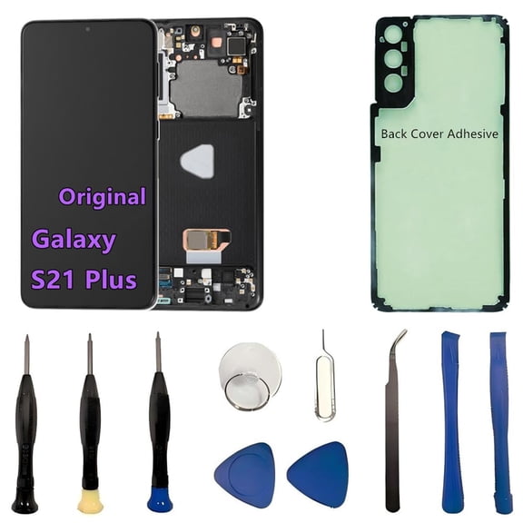 Original 6.7" AMOLED Display for Samsung Galaxy S21 Plus Screen Replacement OEM S21Plus 5G SM-G996U SM-G996U1 Display Touch Screen Digitizer Assembly (with Black Frame+Back Cover Adhesive+Tools)