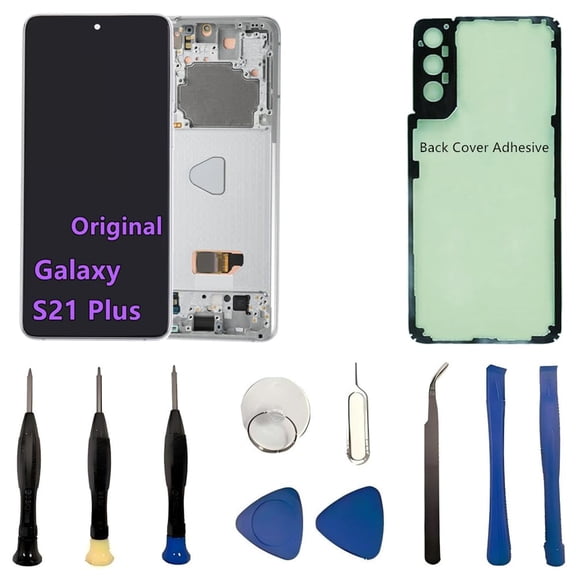 Original 6.7" AMOLED Display for Samsung Galaxy S21 Plus Screen Replacement OEM S21Plus 5G SM-G996U SM-G996U1 Display Touch Screen Digitizer Assembly (with White Frame+Back Cover Adhesive+Tools)