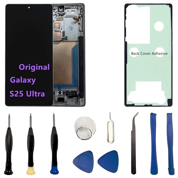 Original 6.9" AMOLED Display for Samsung Galaxy S25 Ultra Screen Replacement OEM S25Ultra 5G SM-S938U SM-S938U1 Display Touch Screen Digitizer Assembly. (with Grey Frame+Back Cover Adhesive+Tools)
