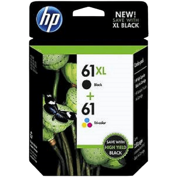 Original 61 Black High Yield and Tri-Color Standard Yield Ink Cartridge, (CZ138FN), CH563WN, CH562WN 2/Pack