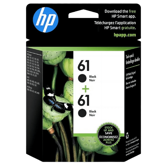 Original 61 Black Ink Cartridges, Twin Pack (CZ073FN)