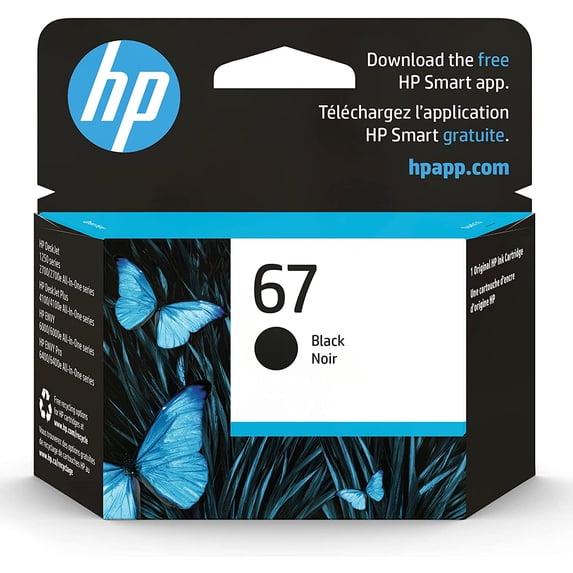 Original 67 Black Ink Cartridge (3YM56AN) for DeskJet 1255, 2700, 4100 ENVY 6000, 6400 Series