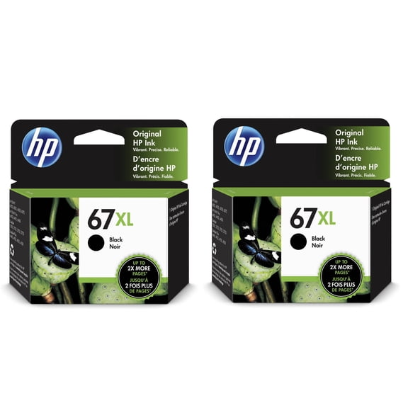 Original 67XL Black Original Ink Cartridge - 2 Pack for HP Printer