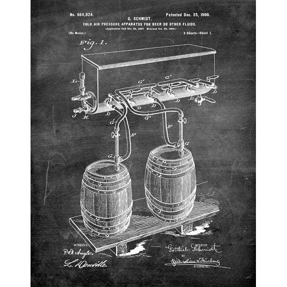 Original Air Pressure for Beer Artwork Submitted In 1900 - Bar - Patent Art Print