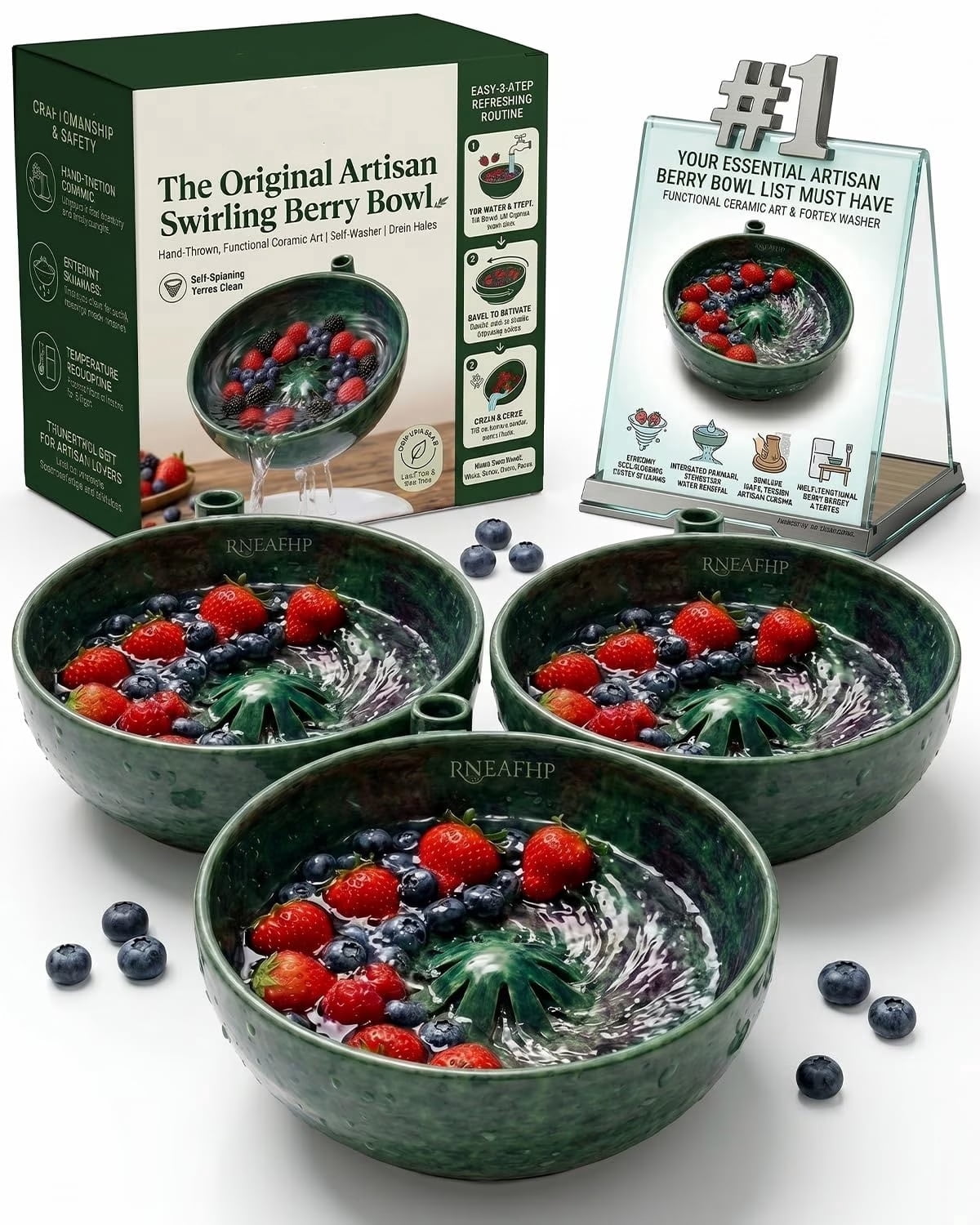 Self-Spinning Berry Washing Bowl with Drain Holes, Fruit Washer