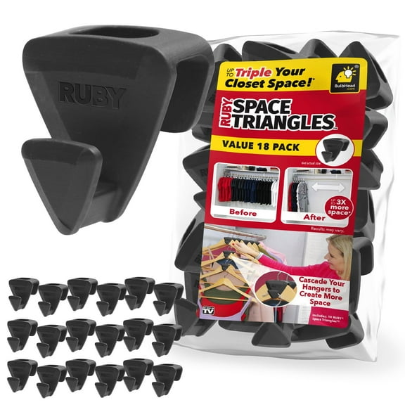 Original AS-SEEN-ON-TV Ruby Space Triangles, Ultra- Premium Hanger Hooks Triple Closet Space 18 PC Value Pack, Black