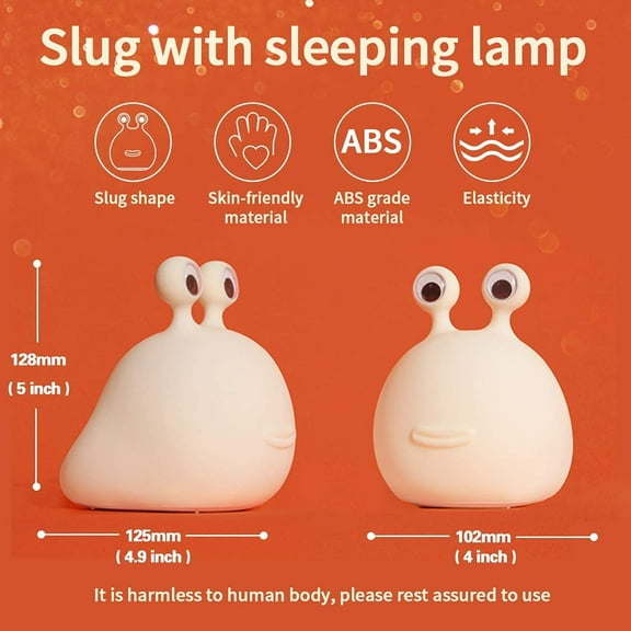 Original Authentic Slug Night Light with Touch Sensor for Bedroom, Nursery Squishy Silicone Soft Night Light for Breastfeeding, Cute Animal Bedside Lamp for Baby Kids Teens