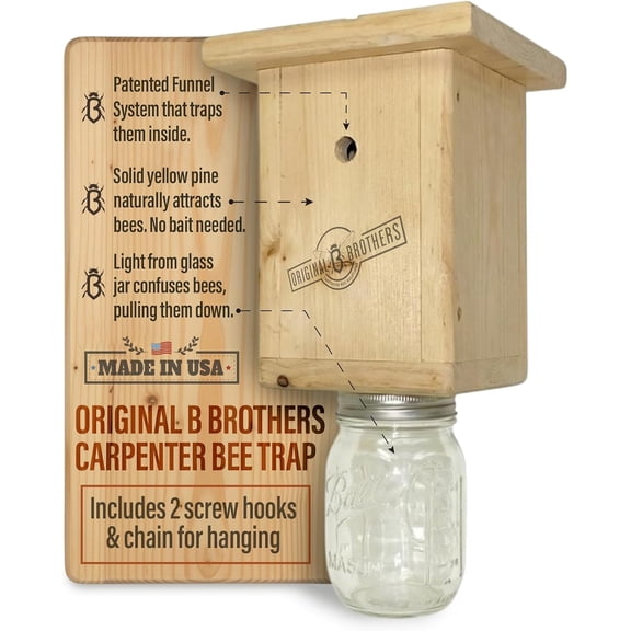 Original B Brothers Carpenter Bee Trap, Outdoor Hanging Trap, Reusable Bee Catcher, 1 Pack