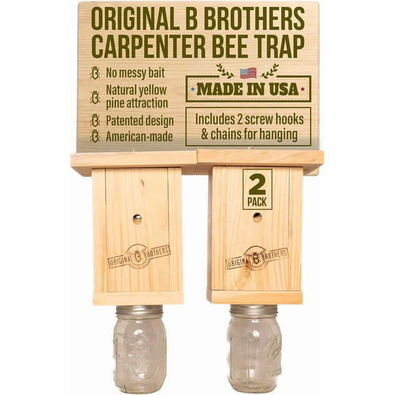 Original B Brothers Carpenter Bee Trap, Outdoor Hanging Trap, Reusable Bee Catcher, 2 Pack