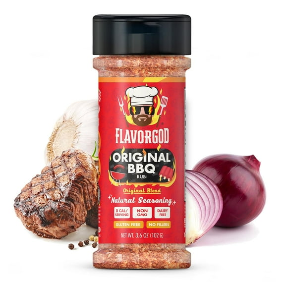 Original BBQ Rub Mix by Flavor God - Premium All Natural & Healthy Spice Blend for Grilling Chicken, Wings, Beef, Pork, Bacon, Eggs, Seafood, Vegetables, Salad, Tacos, Pizza - Kosher, Gluten-Free