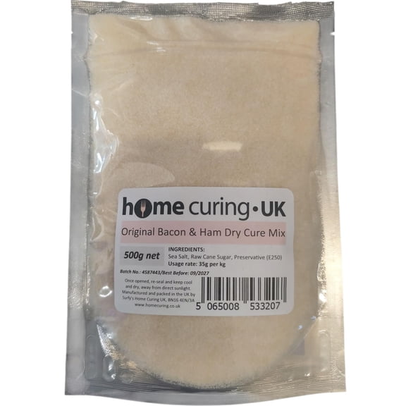 Original Bacon and Ham Dry Cure Mix, 500g, Makes 14.25kg of Cured Bacon or Ham, Surfy's Home Curing UK