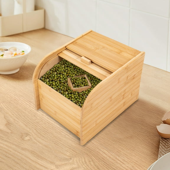 Original Bamboo Color 10.4x13.8x9.8 Inch Bamboo Rice Barrel 10kg Moisture-Proof Rice Storage Box Kitchen Grain Storage Barrel