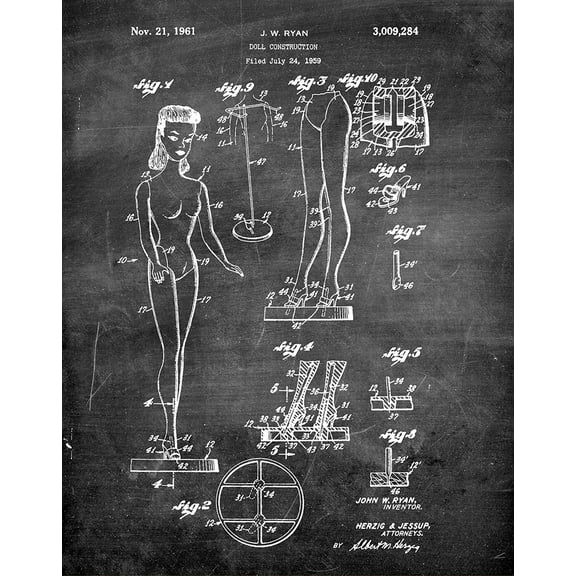 Original Barbie Artwork Submitted In 1961 - Toys and Games - Patent Art Print
