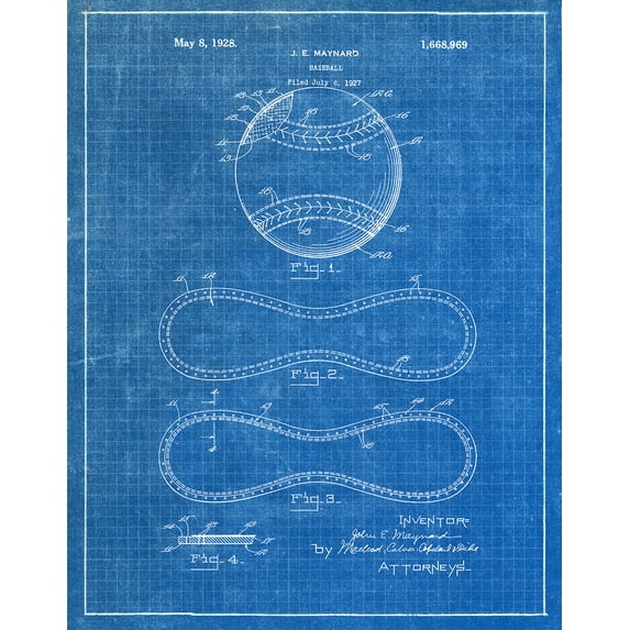Original Baseball Artwork Submitted In 1928 - Baseball - Patent Art Print