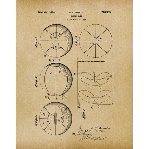 Original Basketball Artwork Submitted In 1929 - Basket Ball - Patent Art Print