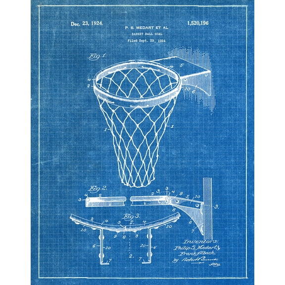 Original Basketball Net Artwork Submitted In 1924 - Basket Ball - Patent Art Print