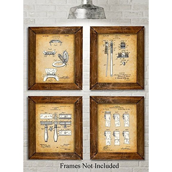 Original Bathroom Patent Art Prints - Set of Four Photos (8x10) Unframed