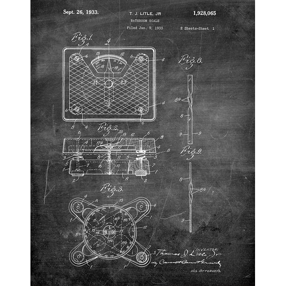 Original Bathroom Scale Artwork Submitted In 1933 - Bathroom - Patent Art Print