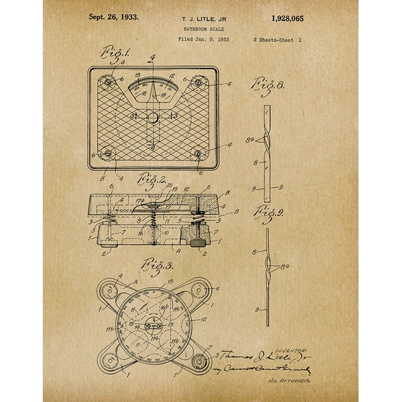 Original Bathroom Scale Artwork Submitted In 1933 - Bathroom - Patent Art Print