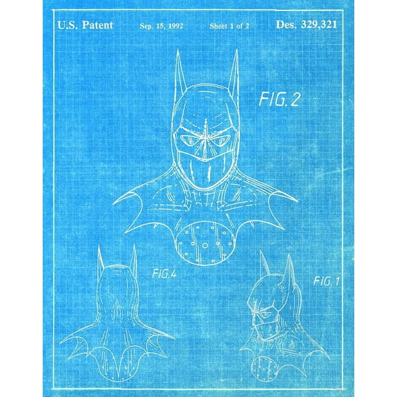 Original Batman Mask Artwork Submitted In 1992 - Superheroes - Patent Art Print