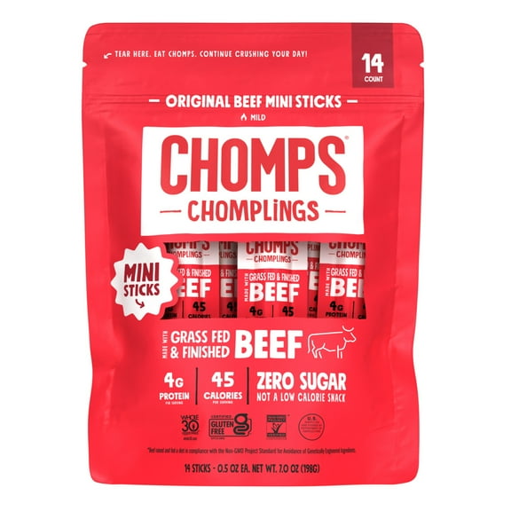 Chomps Chomplings Original Beef Mini Jerky Sticks, 4g Protein, 14 Count