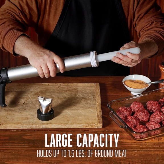 Original Beef Jerky Gun Kit, Makes Flat and Round Snack Sticks, 1.5lbs Meat Capacity, With Sausage Funnel, 2 Nozzles, Stomper and Two Cleaning Brushes, Gifts for Men, Black (37-0150-W)
