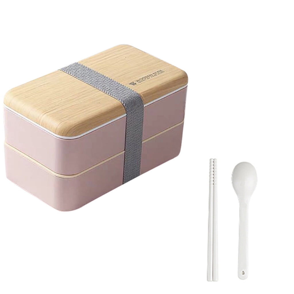 Original Bento Box Lunch Box Japanese Style 2 Layer Food Containers with Utensils Spoon and Fork Bundle Divider Salad Box for Men Women(Pink)
