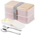 thumbnail image 1 of Original Bento Box Lunch Box Japanese Style 2 Layer Food Containers with Utensils Spoon and Fork Bundle Divider Salad Box for Men Women(Pink), 1 of 11