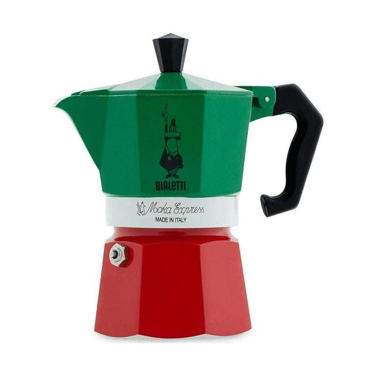 Red and green Italian coffee maker Bialetti 3 cups