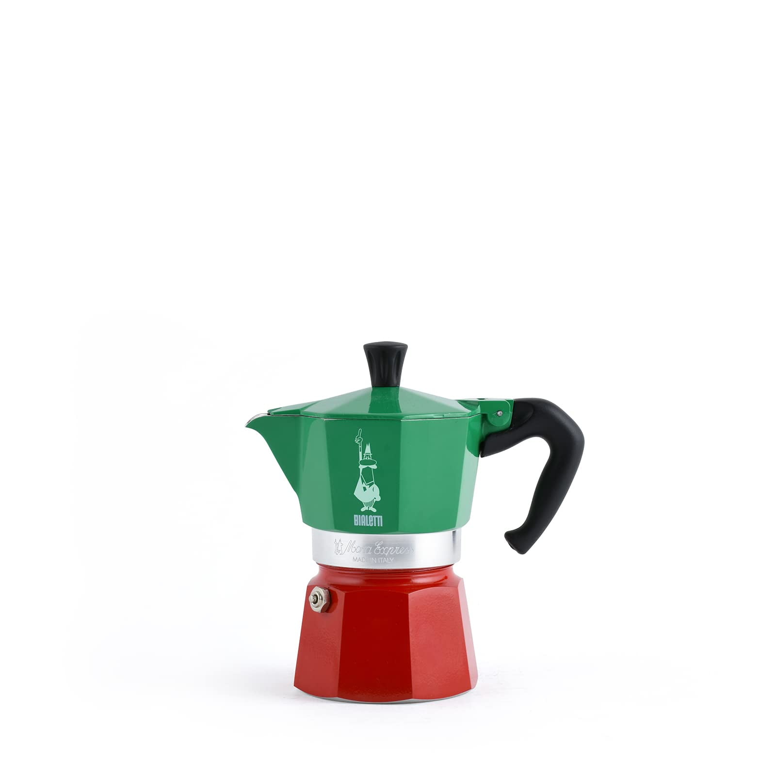 Tricolor Aluminum 3-Cup Stovetop Espresso Maker in Green, Red, and Silver