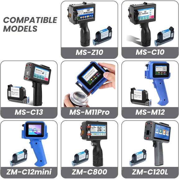 Original Black Solvent Ink Cartridge 42ml.Fast-Drying & High Adhesion Compatible with Z10, C10, M10, M12 Handheld Inkjet Printers, 0.5in/12.7mm Nozzle.Prints on Plastic, Metal, Wood, Glass, Carton