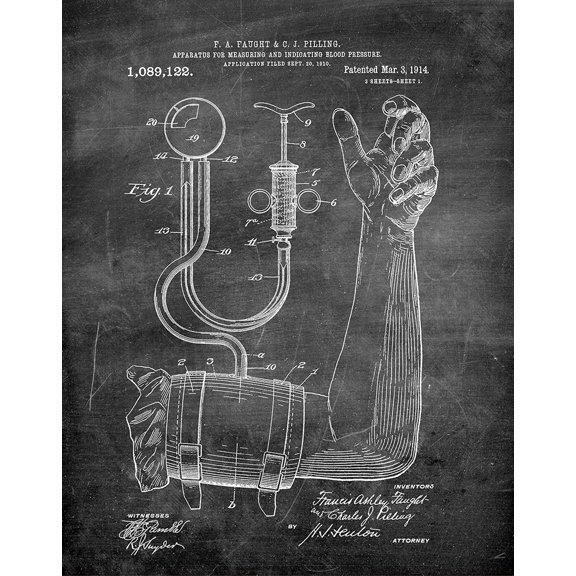 Original Blood Pressure Cuff Artwork Submitted In 1914 - Medical - Patent Art Print