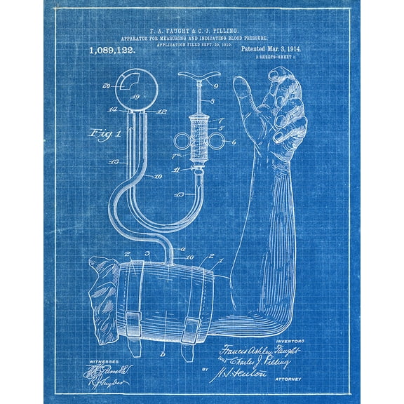 Original Blood Pressure Cuff Artwork Submitted In 1914 - Medical - Patent Art Print